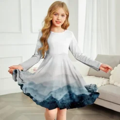 Kids Girls' Dress Floral Color Block Gradient Long Sleeve Outdoor Casual Casual Sweet Polyester Above Knee A Line Dress Summer Spring Fall 4-12 Years Multicolor Black White