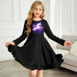 Kids Girls' Dress Floral Color Block Gradient Long Sleeve Outdoor Casual Casual Sweet Polyester Above Knee A Line Dress Summer Spring Fall 4-12 Years Multicolor Black White