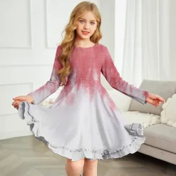 Kids Girls' Dress Floral Color Block Gradient Long Sleeve Outdoor Casual Casual Sweet Polyester Above Knee A Line Dress Summer Spring Fall 4-12 Years Multicolor Black White