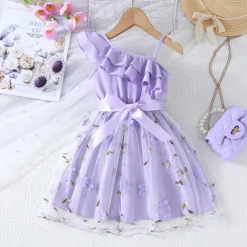 Kids Girls' Dress Floral Dress Flower Sleeveless Outdoor Casual Ruffle Tie Knot Fashion Daily Polyester Knee-length Casual Dress A Line Dress Summer 4 years+ Pink Wine Navy Blue