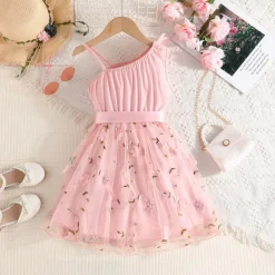 Kids Girls' Dress Floral Dress Flower Sleeveless Outdoor Casual Ruffle Tie Knot Fashion Daily Polyester Knee-length Casual Dress A Line Dress Summer 4 years+ Pink Wine Navy Blue
