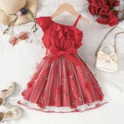 Kids Girls' Dress Floral Dress Flower Sleeveless Outdoor Casual Ruffle Tie Knot Fashion Daily Polyester Knee-length Casual Dress A Line Dress Summer 4 years+ Pink Wine Navy Blue