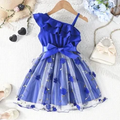 Kids Girls' Dress Floral Dress Flower Sleeveless Outdoor Casual Ruffle Tie Knot Fashion Daily Polyester Knee-length Casual Dress A Line Dress Summer 4 years+ Pink Wine Navy Blue