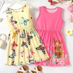 Kids Girls' Dress Flower Sleeveless Performance Cute Sweet Cotton Above Knee A Line Dress Floral Dress Summer Dress Summer Spring 3-12 Years Multicolor White Yellow