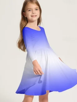 Kids Girls' Dress Graphic Rainbow Long Sleeve Daily Holiday Vacation Print Cute Casual Sweet Polyester Above Knee Swing Dress A Line Dress Spring Fall 3-10 Years Pink Blue Rainbow