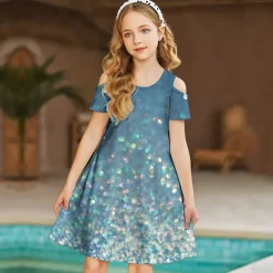 Kids Girls' Dress Graphic Animal Unicorn Short Sleeve Outdoor Casual Hollow Out Fashion Cute Daily Polyester Above Knee Casual Dress A Line Dress Summer Spring 3-12 Years Multicolor Black Pink