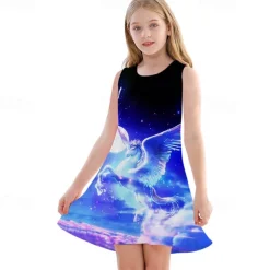 Kids Girls' Dress Graphic Unicorn Gradient Sleeveless Outdoor Casual Fashion Cute Daily Polyester Above Knee Casual Dress A Line Dress Tank Dress Summer Spring 3-12 Years Multicolor Black White