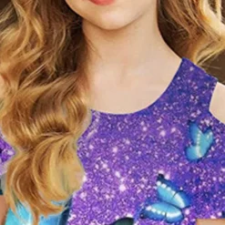 Kids Girls' Dress Graphic Butterfly Short Sleeve Outdoor Casual Hollow Out Fashion Cute Daily Polyester Above Knee Casual Dress A Line Dress Summer Spring 3-12 Years Wine Blue Purple
