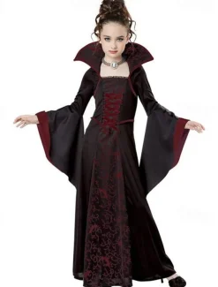 Kids Girls' Dress Graphic Witch costume kids Long Sleeve Party Halloween Print Basic Costume Cotton Asymmetrical A Line Dress Summer Spring Fall 4-12 Years White Wine