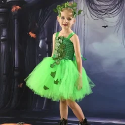 Kids Girls' Dress Party Dress Leaf Witch costume kids halloween custome Sleeveless Performance Special Occasion Mesh Elegant Fashion Beautiful Polyester Knee-length Party Dress Swing Dress Tulle Dress