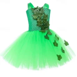 Kids Girls' Dress Party Dress Leaf Witch costume kids halloween custome Sleeveless Performance Special Occasion Mesh Elegant Fashion Beautiful Polyester Knee-length Party Dress Swing Dress Tulle Dress