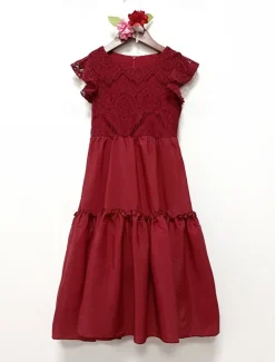 Kids Girls' Dress Solid Colored Short Sleeve Daily Holiday Lace Ruched Princess Sweet Cotton Maxi A Line Dress Summer 4-13 Years White Champagne Wine