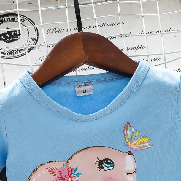 Kids Girls' Easter T shirt Rabbit Outdoor Print Short Sleeve Ruffle Fashion 4 years+ Summer Blue