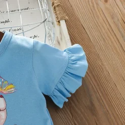 Kids Girls' Easter T shirt Rabbit Outdoor Print Short Sleeve Ruffle Fashion 4 years+ Summer Blue