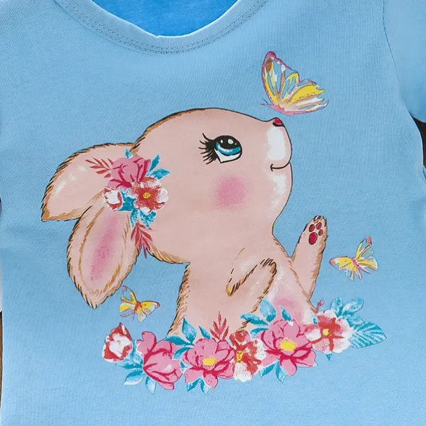 Kids Girls' Easter T shirt Rabbit Outdoor Print Short Sleeve Ruffle Fashion 4 years+ Summer Blue