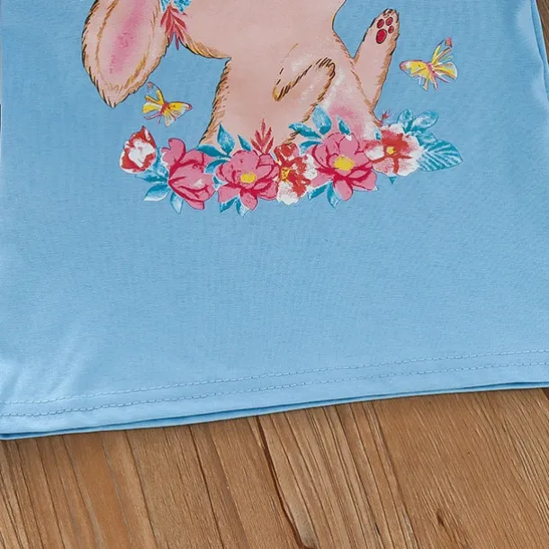 Kids Girls' Easter T shirt Rabbit Outdoor Print Short Sleeve Ruffle Fashion 4 years+ Summer Blue