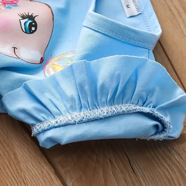 Kids Girls' Easter T shirt Rabbit Outdoor Print Short Sleeve Ruffle Fashion 4 years+ Summer Blue