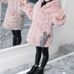 Kids Girls' Faux Fur Coat Solid Color Cute School Coat Outerwear 4 years+ Fall Pink Purple