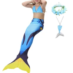 Kids Girls' Five Piece Mermaid Swimwear Swimwear Bikini Beach Swimming Rainbow Tie Dye Cute Bathing Suits 3-10 Years Summer Light Blue Colorful