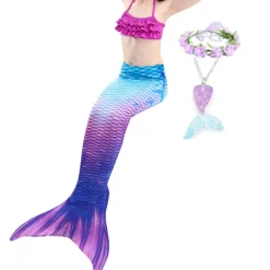 Kids Girls' Five Piece Mermaid Swimwear Swimwear Bikini Beach Swimming Rainbow Tie Dye Cute Bathing Suits 3-10 Years Summer Light Blue Colorful