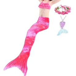 Kids Girls' Five Piece Mermaid Swimwear Swimwear Bikini Beach Swimming Rainbow Tie Dye Cute Bathing Suits 3-10 Years Summer Light Blue Colorful