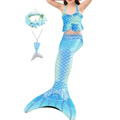 Kids Girls' Five Piece Mermaid Swimwear Swimwear Bikini Beach Swimming Rainbow Tie Dye Cute Bathing Suits 3-10 Years Summer Light Blue Colorful