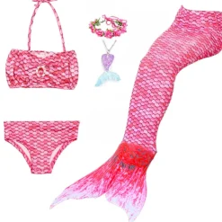 Kids Girls' Five Piece Mermaid Swimwear Swimwear Bikini Swimming Rainbow Cute Sexy Print Bathing Suits 3-10 Years Summer Light Blue Rose Gold