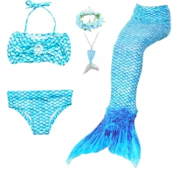 Kids Girls' Five Piece Mermaid Swimwear Swimwear Bikini Swimming Rainbow Cute Sexy Print Bathing Suits 3-10 Years Summer Light Blue Rose Gold