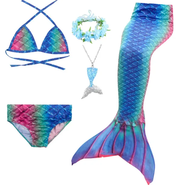 Kids Girls' Five Piece Mermaid Swimwear Swimwear Bikini Swimming Rainbow Cute Sexy Print Bathing Suits 3-10 Years Summer Light Blue Rose Gold