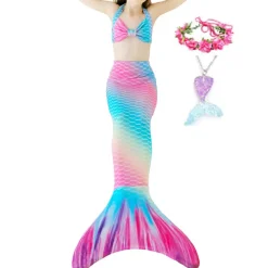 Kids Girls' Five Piece Mermaid Swimwear Swimwear Bikini Swimming Rainbow Cute Sexy Print Bathing Suits 3-10 Years Summer Light Blue Rose Gold