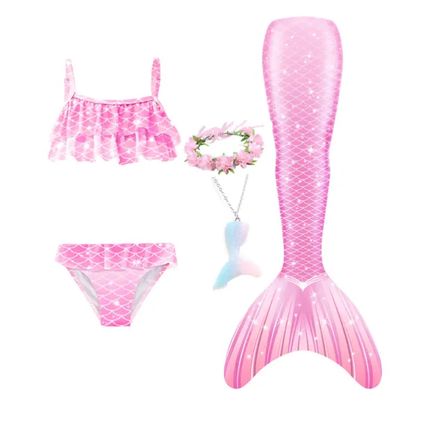 Kids Girls' Five Piece Mermaid Swimwear Swimwear Bikini Swimming Rainbow Cute Sexy Print Bathing Suits 3-10 Years Summer Light Blue Rose Gold