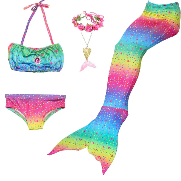 Kids Girls' Five Piece Mermaid Swimwear Swimwear Bikini Swimming Rainbow Cute Sexy Print Bathing Suits 3-10 Years Summer Light Blue Rose Gold