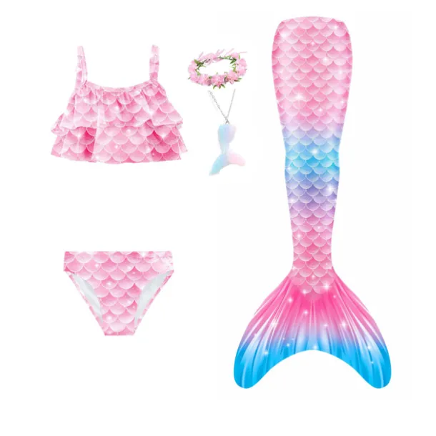 Kids Girls' Five Piece Mermaid Swimwear Swimwear Bikini Swimming Rainbow Cute Sexy Print Bathing Suits 3-10 Years Summer Light Blue Rose Gold