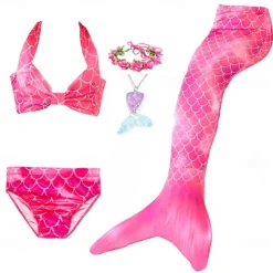 Kids Girls' Five Piece Mermaid Swimwear Swimwear Bikini Swimming Rainbow Cute Sexy Print Bathing Suits 3-10 Years Summer Light Blue Rose Gold