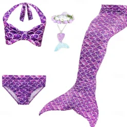 Kids Girls' Five Piece Mermaid Swimwear Swimwear Bikini Swimming Rainbow Cute Sexy Print Bathing Suits 3-10 Years Summer Light Blue Rose Gold