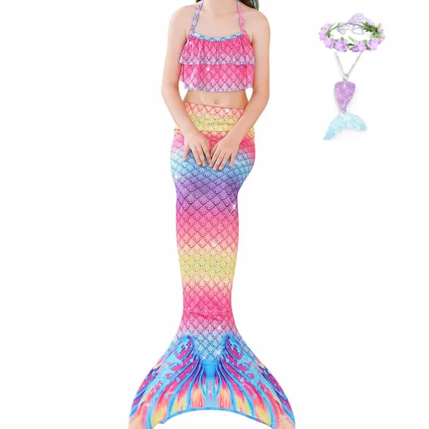 Kids Girls' Five Piece Mermaid Swimwear Swimwear Bikini Swimming Rainbow Cute Sexy Print Bathing Suits 3-10 Years Summer Light Blue Rose Gold