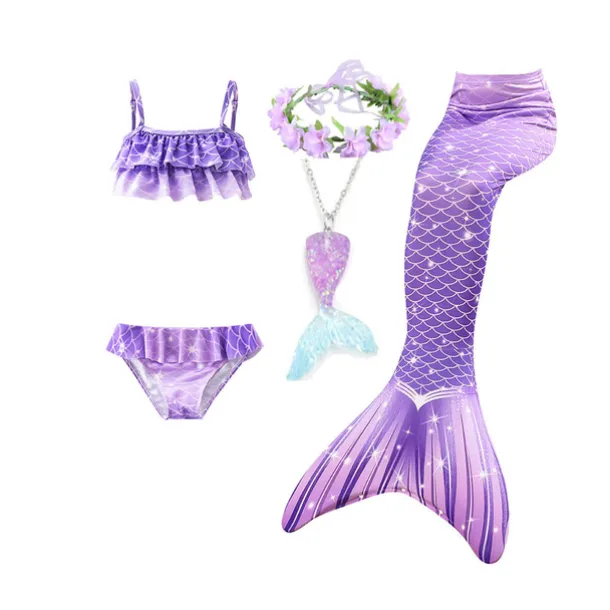 Kids Girls' Five Piece Mermaid Swimwear Swimwear Bikini Swimming Rainbow Cute Sexy Print Bathing Suits 3-10 Years Summer Light Blue Rose Gold