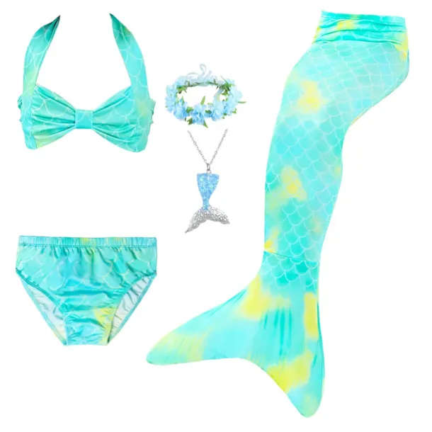 Kids Girls' Five Piece Mermaid Swimwear Swimwear Bikini Swimming Rainbow Cute Sexy Print Bathing Suits 3-10 Years Summer Light Blue Rose Gold