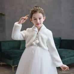 Kids Girls' Fleece Jacket Solid Color Fashion Performance Coat Outerwear 3-8 Years Fall White