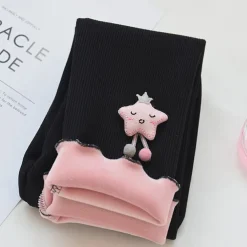 Kids Girls' Fleece Lined Leggings Cartoon Active Ruched School Cotton 3-7 Years Fall Black Pink Purple