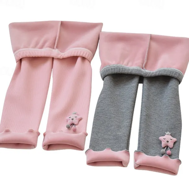 Kids Girls' Fleece Lined Leggings Cartoon Active Ruched School Cotton 3-7 Years Fall Black Pink Purple