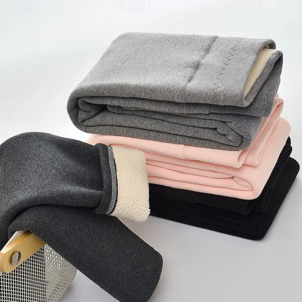 Kids Girls' Fleece Lined Leggings Black Pink Light Gray Solid Color Winter Fall Active Outdoor 7-13 Years