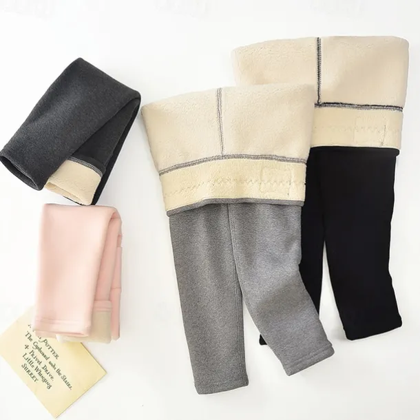 Kids Girls' Fleece Lined Leggings Black Pink Light Gray Solid Color Winter Fall Active Outdoor 7-13 Years