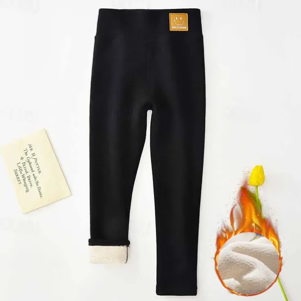 Kids Girls' Fleece Lined Leggings Black Pink Light Gray Solid Color Winter Fall Active Outdoor 7-13 Years