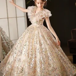 Kids Girls' Flower Girl Dress Party Dress Solid Color 3/4 Length Sleeve Performance Wedding Party Mesh Princess Sweet Mesh Mid-Calf Sheath Dress Tulle Dress Flower Girl's Dress Summer Spring Fall