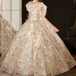 Kids Girls' Flower Girl Dress Party Dress Solid Color 3/4 Length Sleeve Performance Wedding Party Mesh Princess Sweet Mesh Mid-Calf Sheath Dress Tulle Dress Flower Girl's Dress Summer Spring Fall