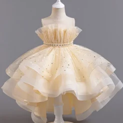 Kids Girls' Flower Girl Dress Party Dress Sequin Sleeveless Wedding Party Special Occasion Sequins Mesh Adorable Sweet Cotton Polyester Asymmetrical Party Dress Summer Spring Fall 4-13 Years White