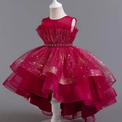 Kids Girls' Flower Girl Dress Party Dress Sequin Sleeveless Wedding Party Special Occasion Sequins Mesh Adorable Sweet Cotton Polyester Asymmetrical Party Dress Summer Spring Fall 4-13 Years White