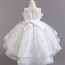 Kids Girls' Flower Girl Dress Party Dress Sequin Sleeveless Wedding Party Special Occasion Sequins Mesh Adorable Sweet Cotton Polyester Asymmetrical Party Dress Summer Spring Fall 4-13 Years White