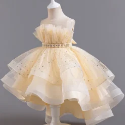 Kids Girls' Flower Girl Dress Party Dress Sequin Sleeveless Wedding Party Special Occasion Sequins Mesh Adorable Sweet Cotton Polyester Asymmetrical Party Dress Summer Spring Fall 4-13 Years White